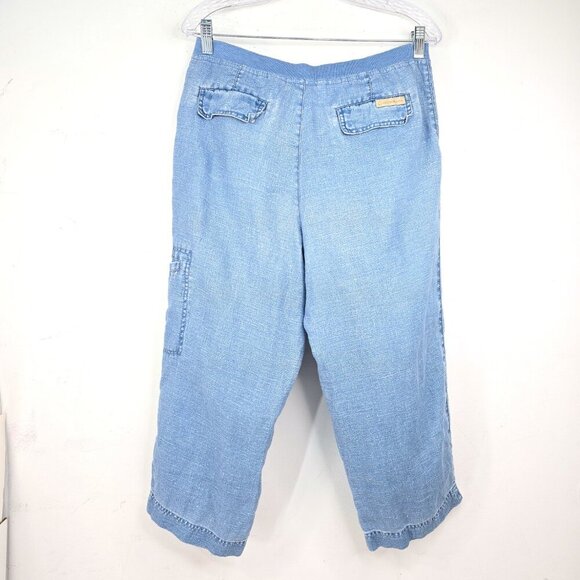 Vintage Womens' Livvy Chambray 100% Linen Wide Leg Crop Lagenlook Pants - Picture 4 of 9